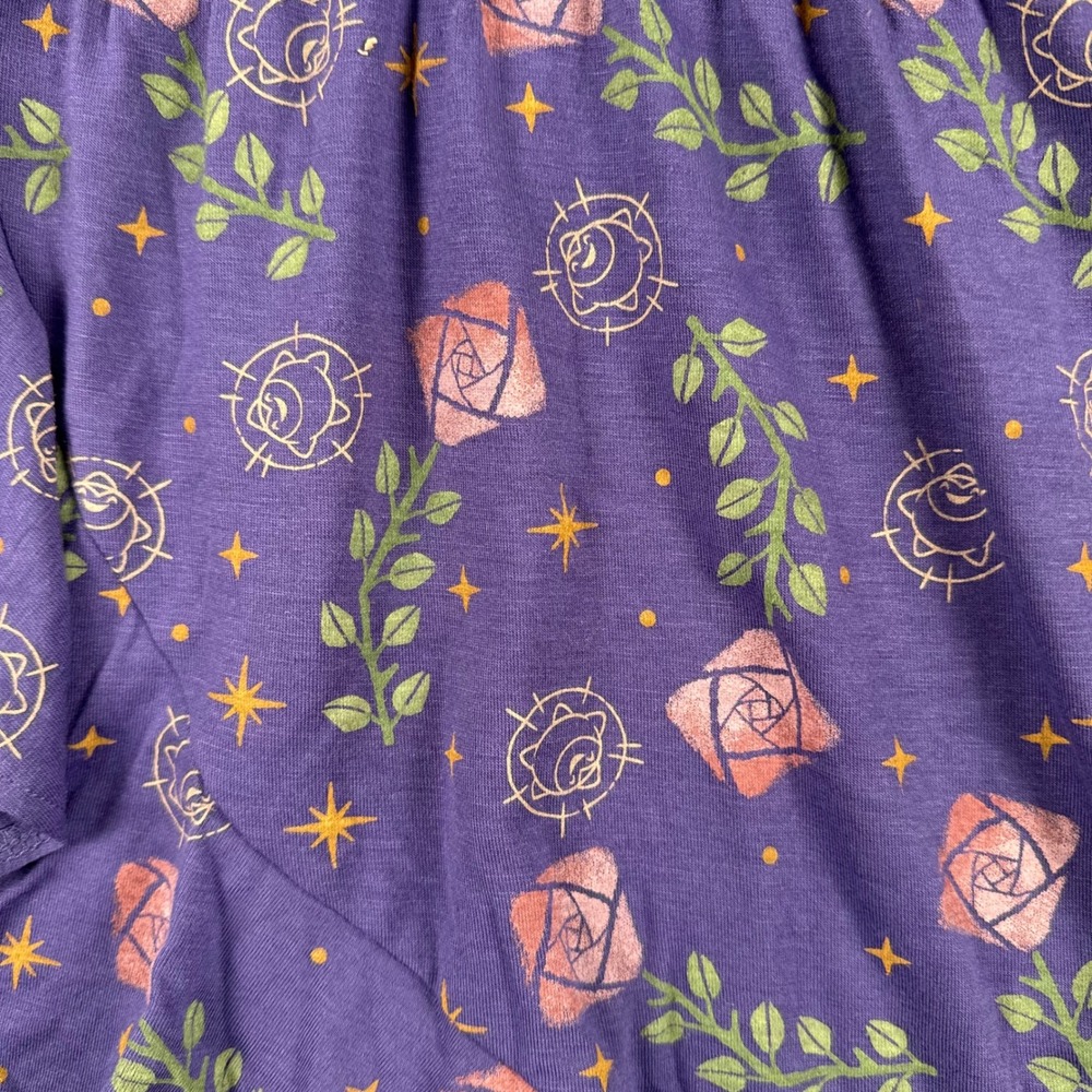Disney Wish Girls Purple Floral Star Ruffle Faux Wrap Dress Large Long Sleeve - Picture 7 of 7